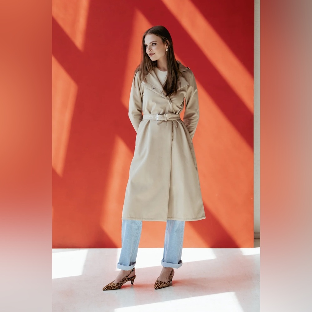 Classic Beige Trench Coat - Neutral Belted Style